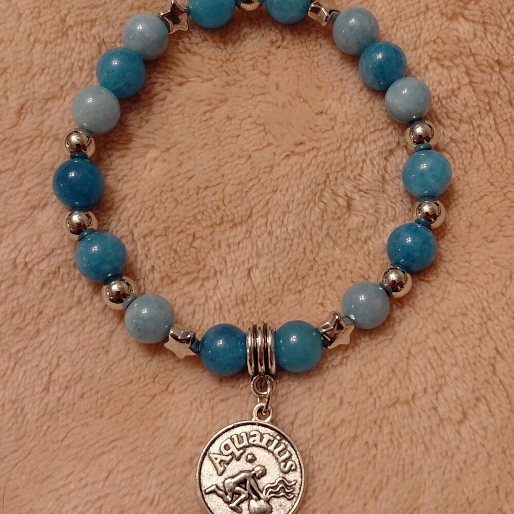Aquarius Zodiac Crystal Bracelet with Zodiac Charm size 6.5"